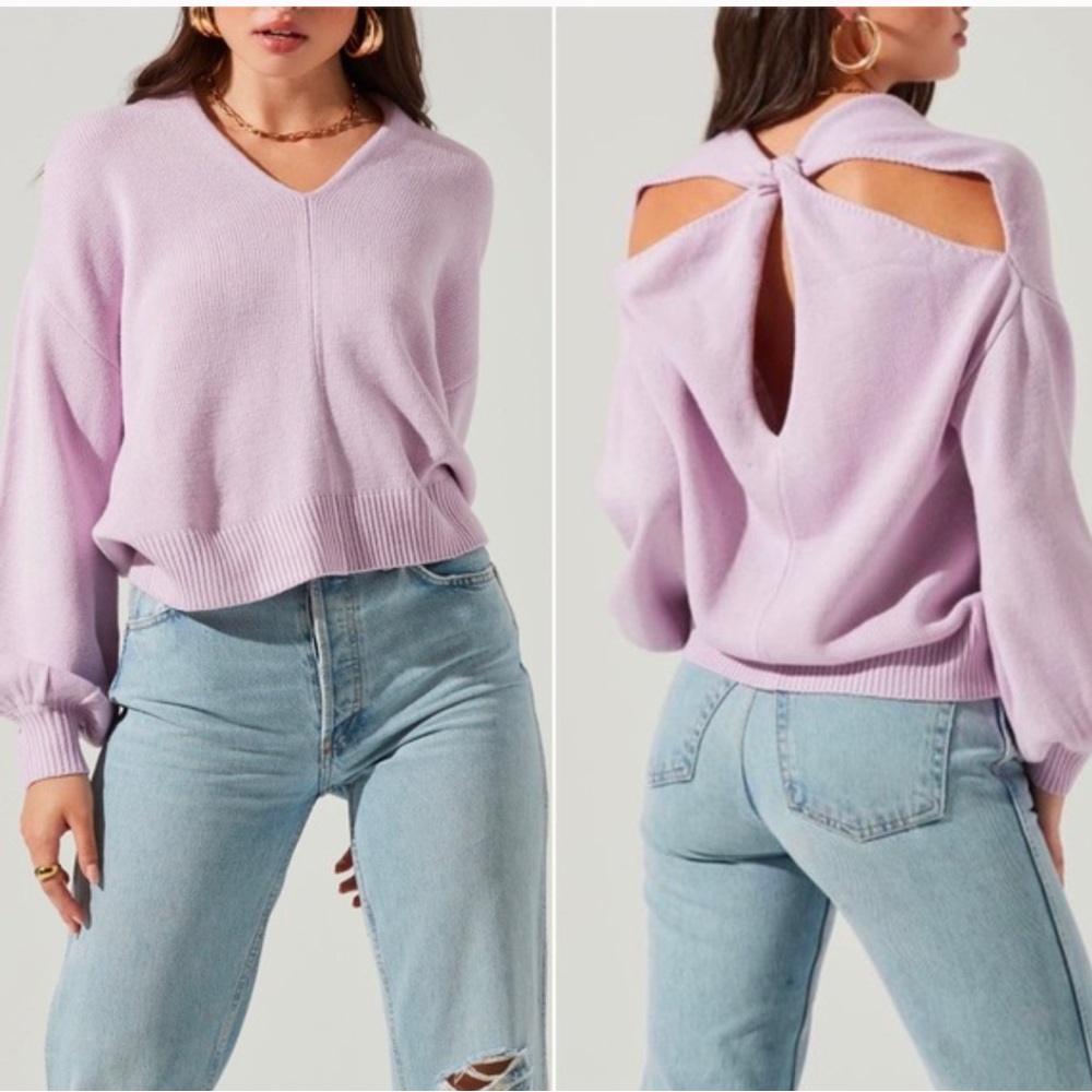 53. ASTR The Label $69 Lilac V-Neck Sweater with Back Cutout